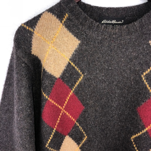 Eddie Bauer brown wool argyle sweater - Picture 2 of 8